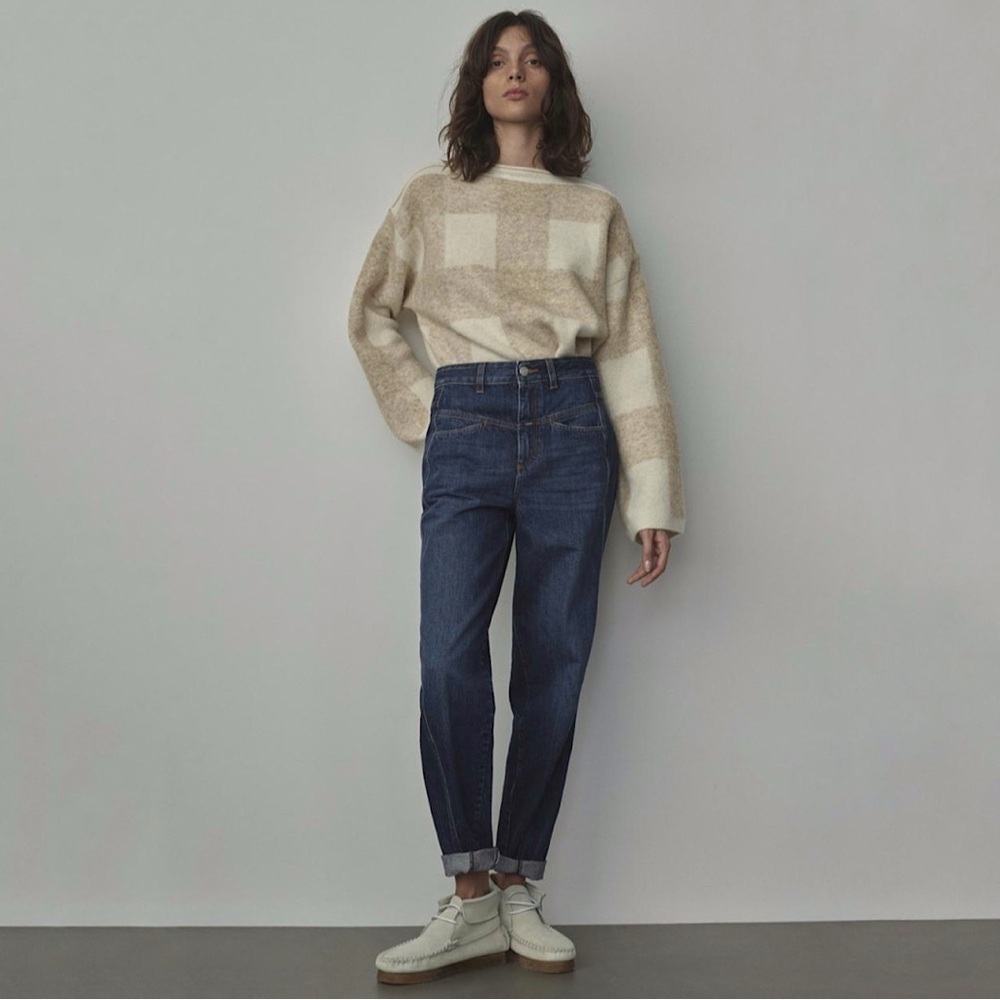 Closed Pedal Twist X Yoke High Waist Rigid Denim Relaxed Tapered Jean 26